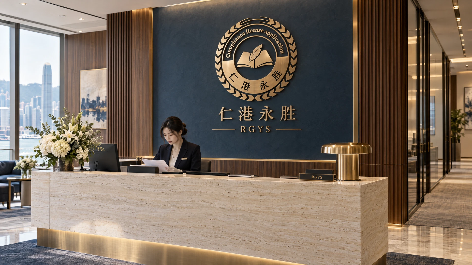 仁港永胜铜金标识前台品牌空间示意